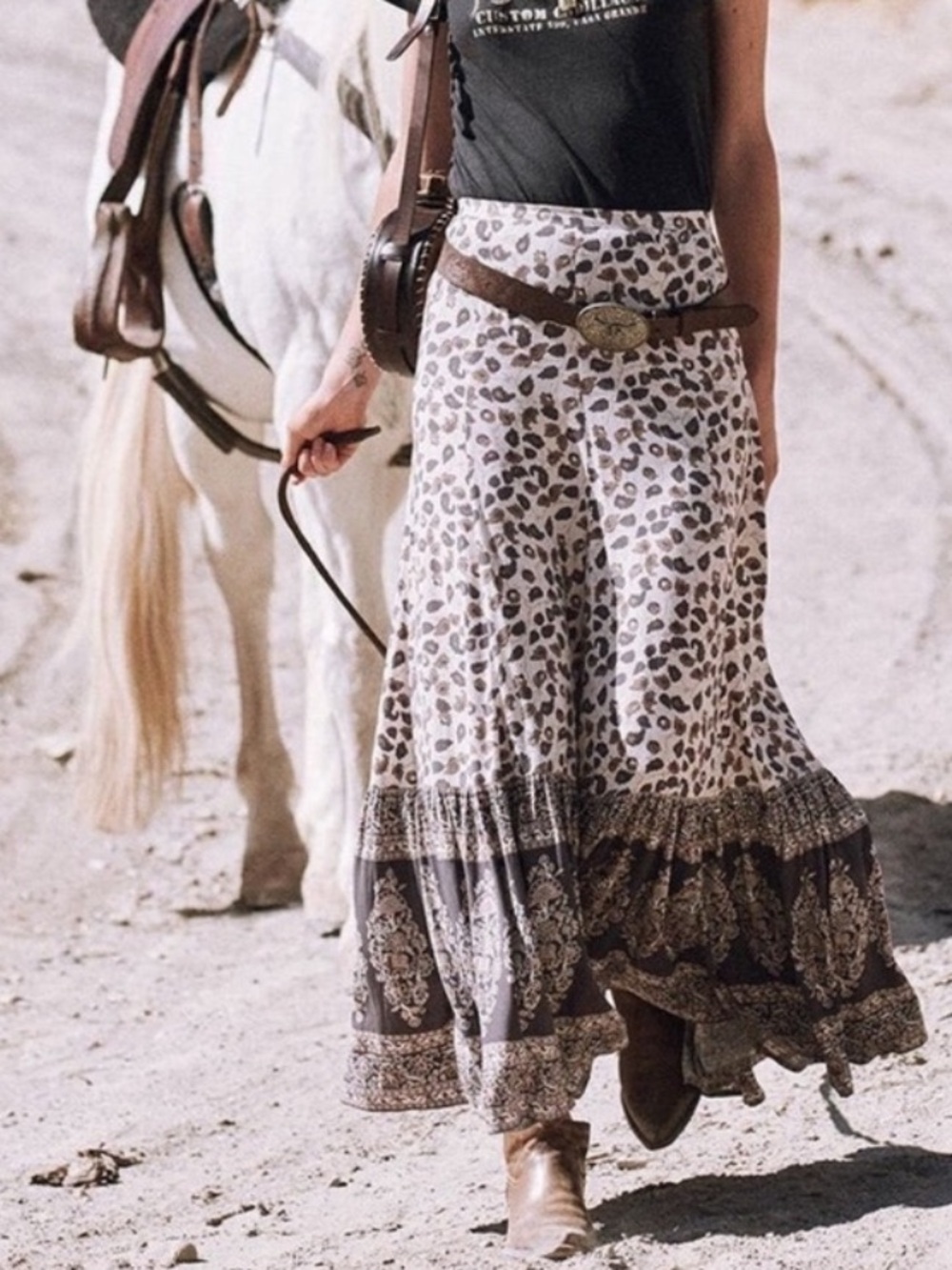 •nwt• Spell Delirium Maxi Skirt in Cream Leopard Print